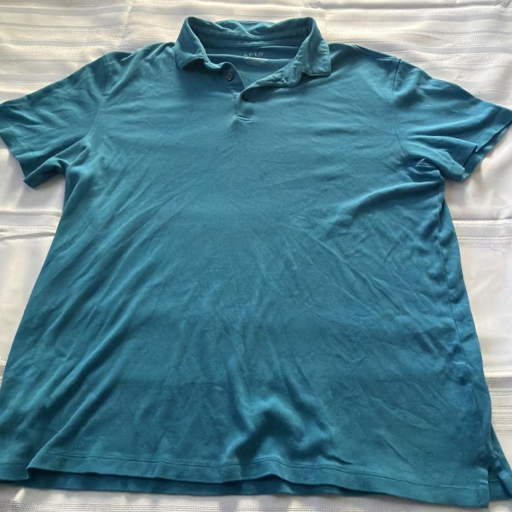Apt 9 Premier Flex Mens Polo Shirt Large Teal Blue Short Sleeve 100% Cotton